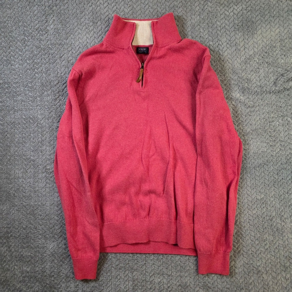 J Crew Sweater Mens Large Pink Quarter Zip 100% Cotton Pullover Casual Preppy